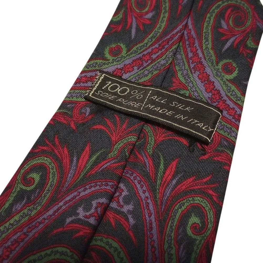 Made in Italy 100% Silk Paisley Tie Red Green‎ Purple Navy Wide Necktie